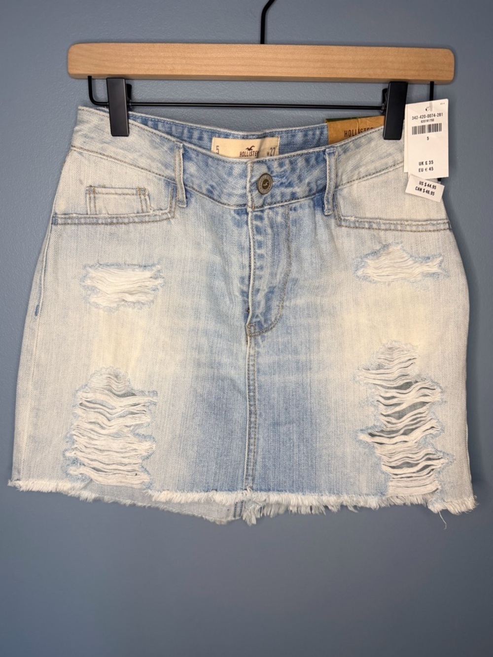 NWT Hollister High-Rise Distressed Denim Mini Skirt Summer Frayed | Size 5/27